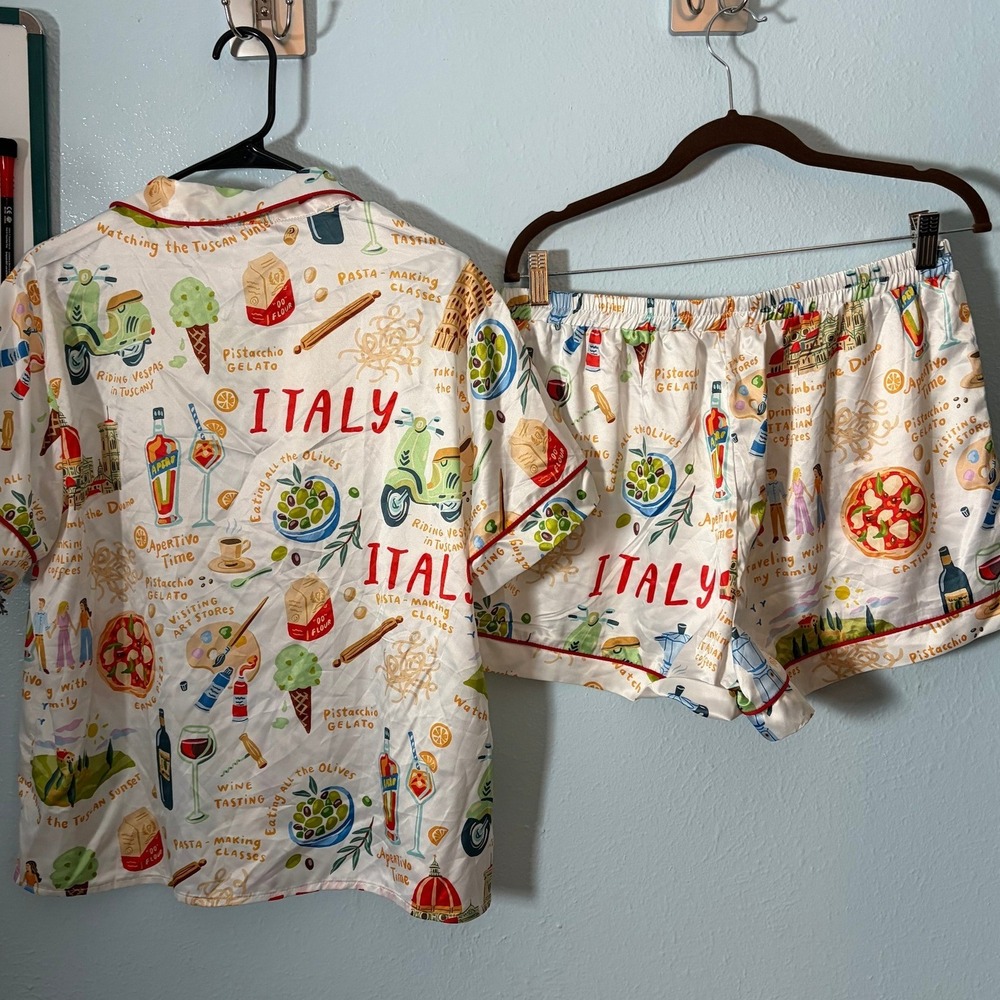 SHESHOW Italy Vacation Pajama Set Satin Short Sleeve L NWT Whimsical Novelty - Picture 5 of 8